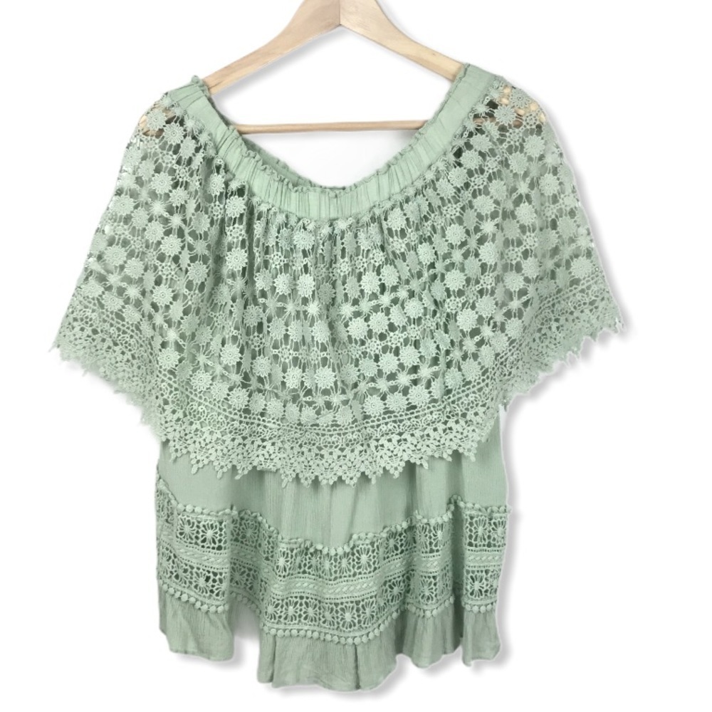 NEIMAN MARCUS Lumie Off the Shoulder Crocheted Boho Top